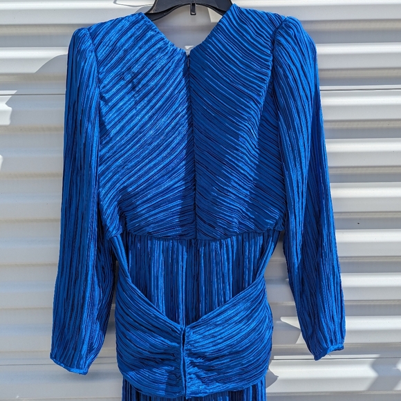Vintage Lillie Rubin Royal Blue accordion pleat criss cross cummerbund maxi dres - Picture 6 of 7